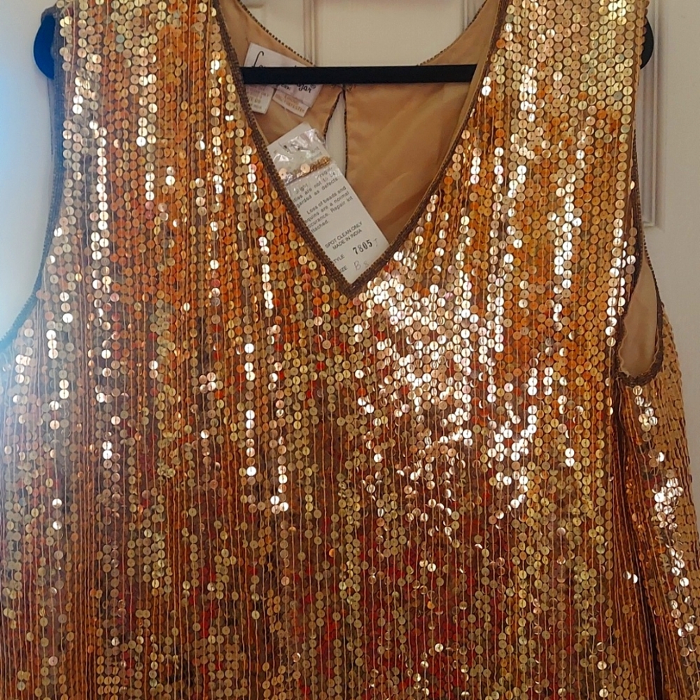Gold Sequin Silk Cami/Tunic Top sz xxxl